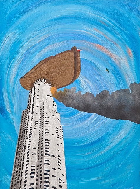 Ben White
Noah Sends Forth a Chendytes Lawi After Coming to Rest Atop the Library Tower, 2010
acrylic on panel, 30 x 40 in.