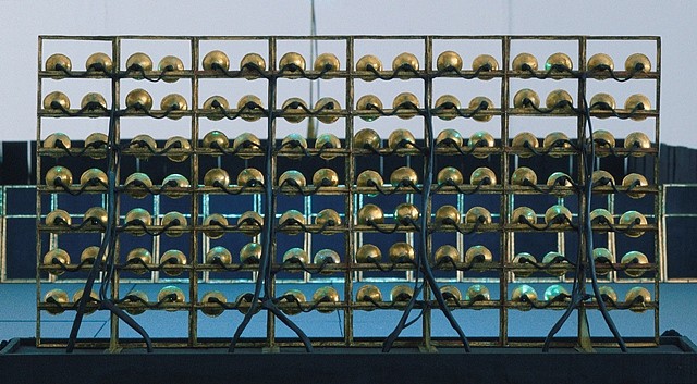 Jonathan Berger
Untitled (rear detail of floor construction flood light), 2008
tin, brass, permanent marker, miniature light bulbs and wiring, Floor construction floodlight frame: 1 x 2 feet