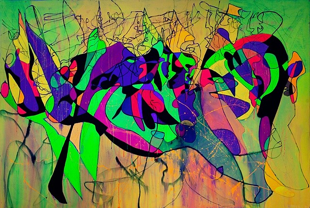 Elaine Defibaugh
Fancy Dance, 2012
florescent acrylic paint on canvas, 72 x 106 in.