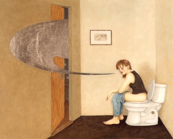 Tabitha Vevers
Marriage: I Can't Hear You, I'm Peeing, 2011
oil and gold leaf on Ivorine, 10 3/4 x 12 3/4 in.