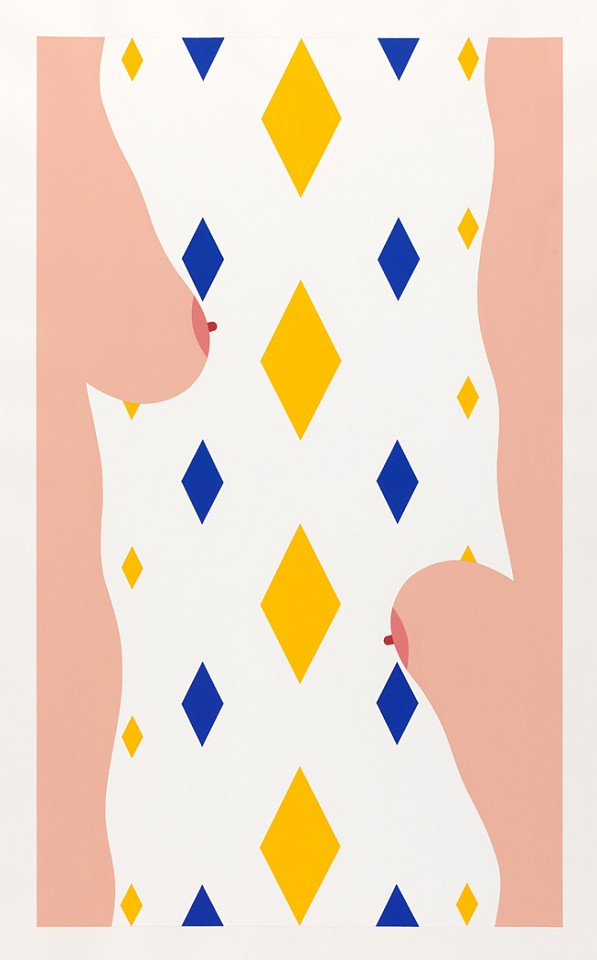 John Franklin
Not Titled (Flipped Flesh Profiles with Blue and Yellow Diamonds), 2010
vinyl acrylic paint on watercolor paper, 33 5/8 x 19 5/8 in.