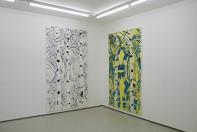 James Iveson
Occassional Wear & Bright Separates, 2010
oil on canvas, painting on left measures 130 x 235 cm; painting on right measures 130 x 230 cm
