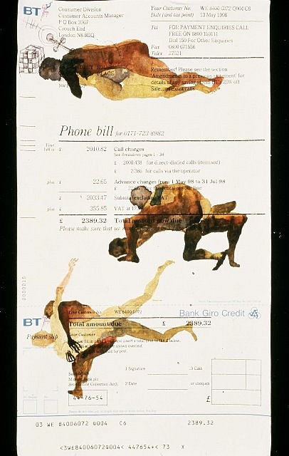 Senam Okudzeto
Long Distance Lover (Detail), 1999 - 2001
acrylic on British telecom phone bills, 12 x 7 in.