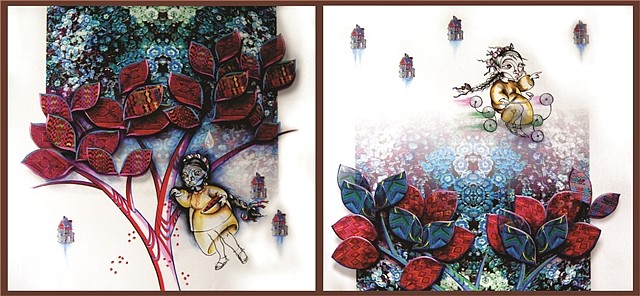 Maria Aguilar Balsells
Ixquic aun tapizca cafe, Ixquic busca un nuevo paradigma, 2013
acrylic/digital art, 85 x 80 cm