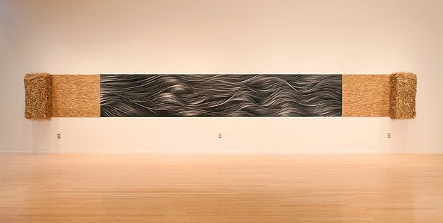 Hong Zhang
Prairie Waves, 2012
mixed media ( charcoal drawing, straw bales and board), 42 in. x 32 ft.