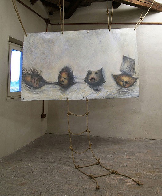 AM Hoch
Boat Souls, 2008 to 2001
sculpture/painting with oil on canvas and ropes, 54 x 83 in.
