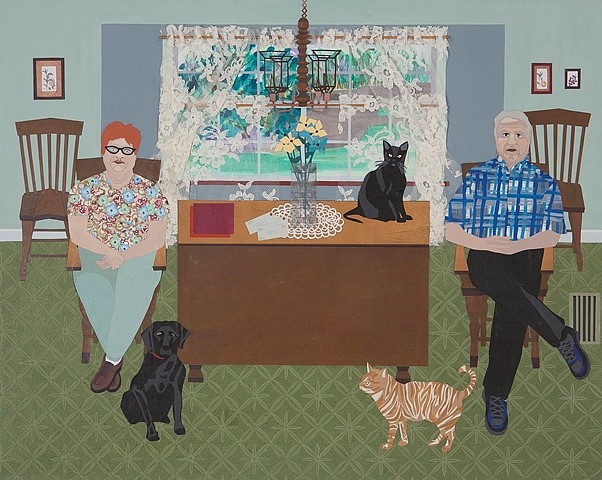 Ann Toebbe
Margie and Neal, 2012
paper, fabric, flocking, gouache on panel, 32 x 40 in.
