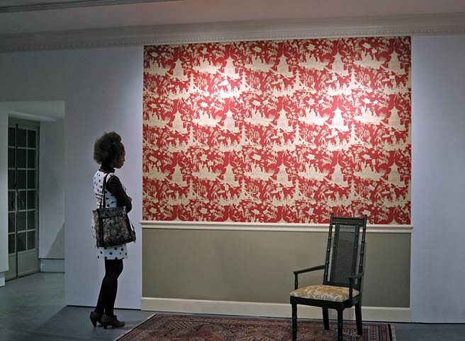 Lauren Frances Adams
Chinoiserie (Labor Protest Histories), 2011-2012
Acrylic painting on historic silkscreened wallpaper, custom upholstery, chair, Dimensions variable