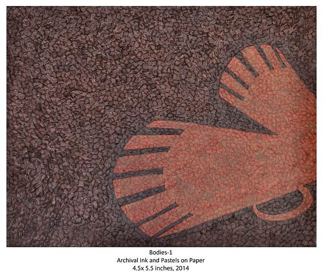 Priyanka Govil
Bodies - 1, 2014
archival ink and pastels on paper, 4 1/2 x 5 1/2 in.