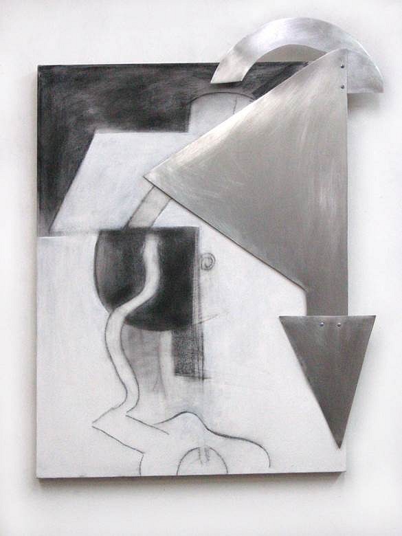 Marion Lane
Apparatus, 2014
shaped sheet aluminum and charcoal on canvas, 27 x 35 x 3 in.