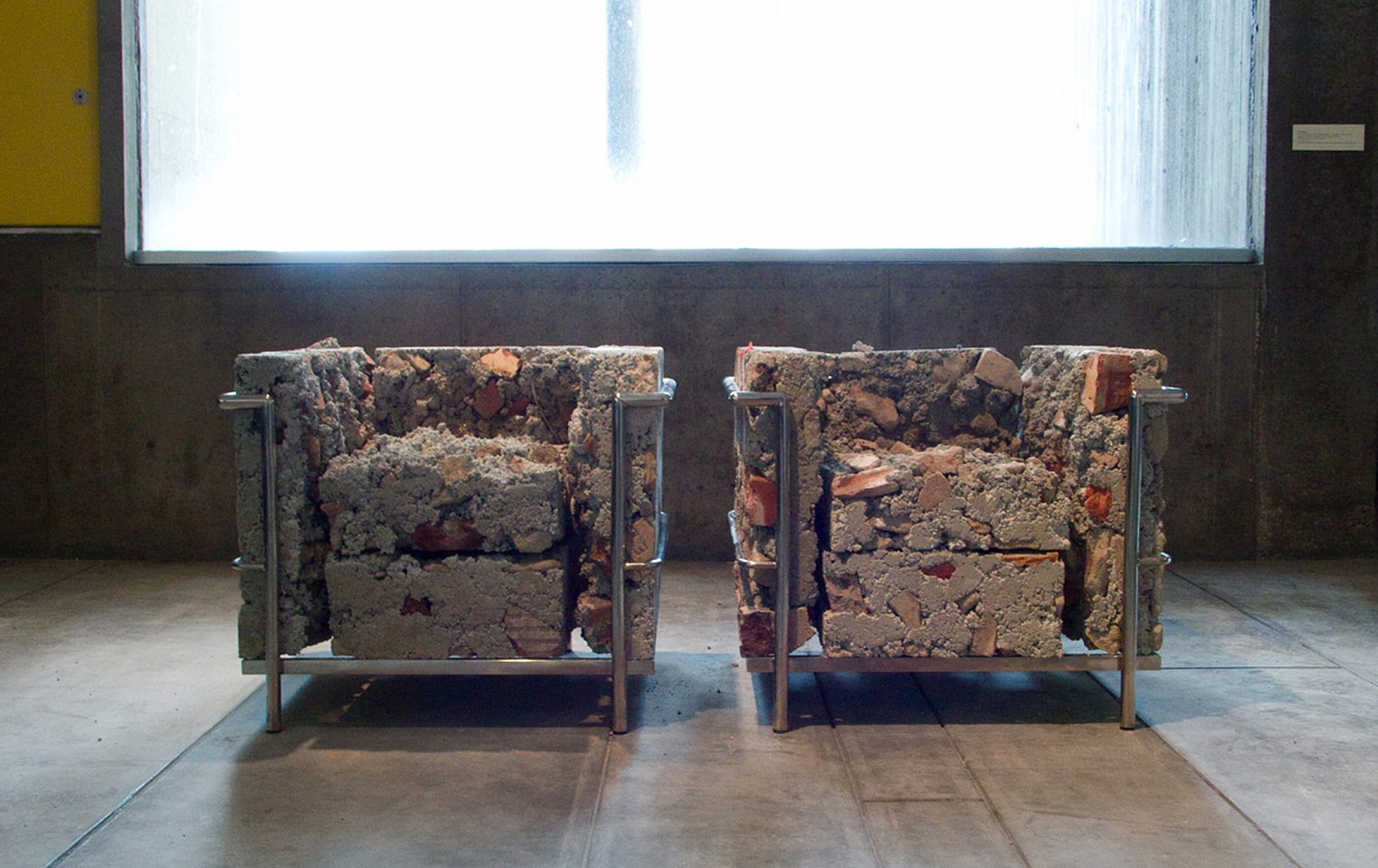 Liz Glynn
On the Museum's Ruin (Morris Hunt - Corbusier - Piano) I & II, 2011
Rubble from the demolition of the Fogg Museum, lightweight concrete aggregate and stainless steel LC2 chair frame, 30 x 26 1/2 x 28 in.