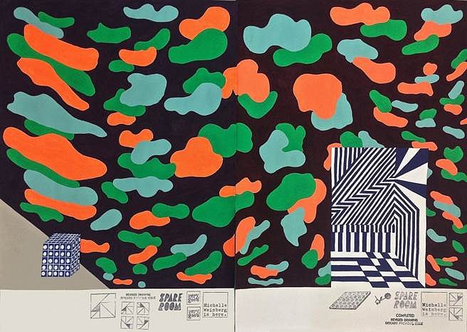 Michelle Weinberg
Camo Test Site (diptych), 2014
gouache and rubber stamps on paper, 27 x 38 in.
