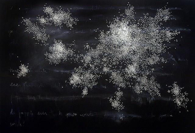 Bethany Collins
Do People Ever Think You're White?, White Noise series, 2012
chalk and charcoal on chalkboard panel, 48 x 72 x 2 in.