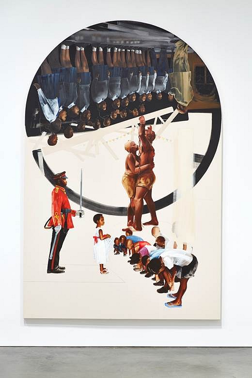 Meleko Mokgosi
Democratic Intuition, Exordium (Altarpiece), 2015
oil and charcoal on canvas, 144 x 78 in.