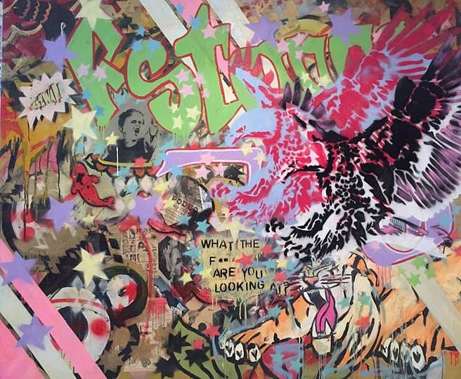 Hermes BerrÁ­o
Estamos Locos, 2016
mixed media on canvas, 63 x 73 in.