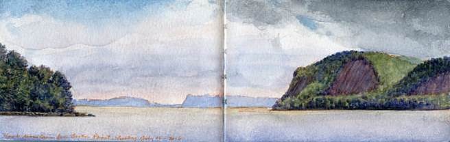 James Lancel McElhinney
Tappan Zee and Hook Mountain from Croton Point, 2016
Watercolor and pigment pen on Moleskine watercolor journal, 3 1/2 x 10 in.