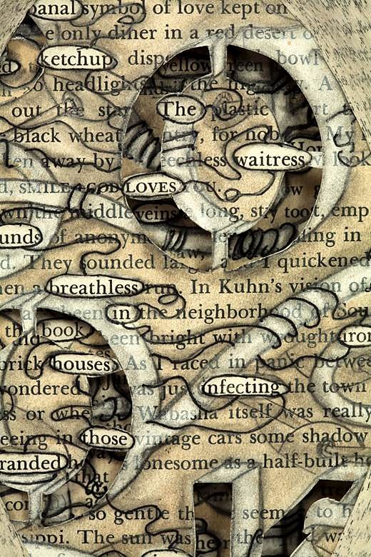 Doug Beube
Dis/connecting the Reality of Old Glory (Detail), 2010-2013
Altered book, collage, gouache, ink, graphite, dyed zippers, 12 x 37 x 11 in.