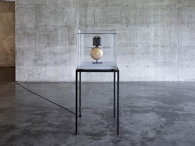 Zarouhie Abdalian
As a Demonstration, 2013
acrylic vaccuum chamber, electric bell, and steel, 22 x 25 x 58 in.