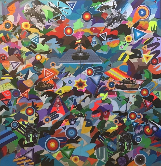 David Gaither
Maximum Domination/Now You Know, & Knowing is Half The Battle, 2014
mixed media, acrylic, gouache, composite, and solidified paints, plus advanced polymers on custom MDF, diptych: 49 x 49 inches