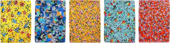 Joan Gold
ColorSpots Quintet, 2015
Mixed media on heavy watercolor paper, 32 x 130 inches total installed/width variable (32 x 23 inches each panel)