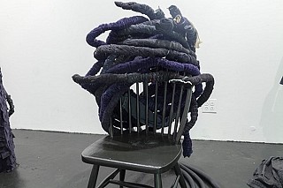 Victoria-Idongesit Udondian
Onile--Gogoro (detail), 2015
fabrics, burlap, bicycle tubes, wire, robes, Variable dimensions