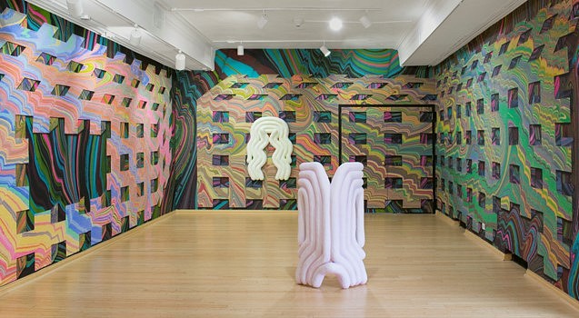 Lauren Clay
Installation view of solo exhibition, Field of the knower, at Philip. J. Steele Gallery, Rocky Mountain College of Art and Design, Denver, CO, 2017
installation view with sculptures and printed vinyl wall installation