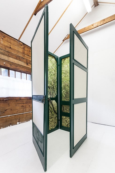 Jodie Mim Goodnough
Threshold (closed view), 2017
inkjet on silk, reclaimed doors, 144 x 78 in.