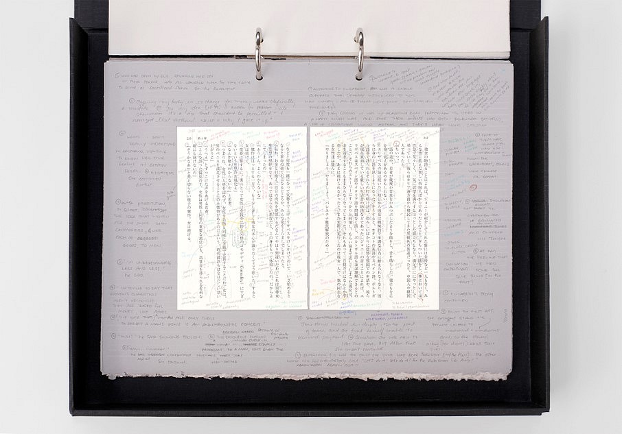 Asuka Goto
lost in translation (alternate view), 2015-2017
works on paper in custom-designed clamshell binder, 15 3/8 x 12 7/8 x 2 1/2 inches