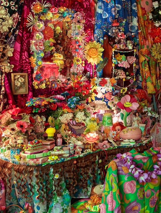 Portia Munson
The Garden, vanity detail (installation at PPOW Gallery, NYC), 2016
mixed media installation, found synthetic dresses, plastic floral and garden related objects along with salvaged bedroom furnishings, 8 feet high x 19 feet wide x 19 feet deep