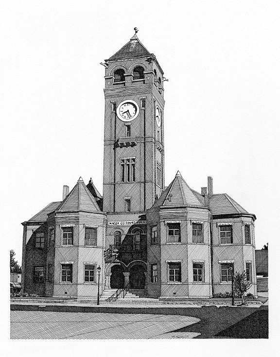 Melissa B. Tubbs
Macon County Courthouse, 2017
pen and ink on paper, 11 x 8 1/2 in.