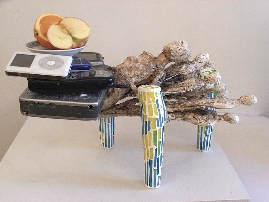 Thomas Bevan
Useful Object #2, 2009
plaster, mosaic, found sculptures, found electronicas, dish, fruit, 19 x 12 x 11 in.