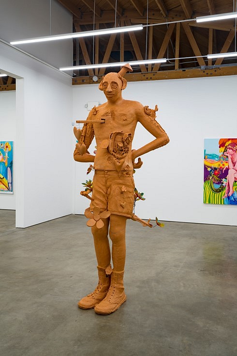 Alessandro Pessoli
The Woodstock's Boy (front), 2019
terracotta, wire, glitter and spray-painted paper flowers, 120 x 45 x 40 in.