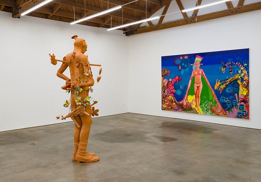 Alessandro Pessoli
The Woodstock's Boy (back), 2019
terracotta, wire, glitter and spray-painted paper flowers, 120 x 45 x 40 in.