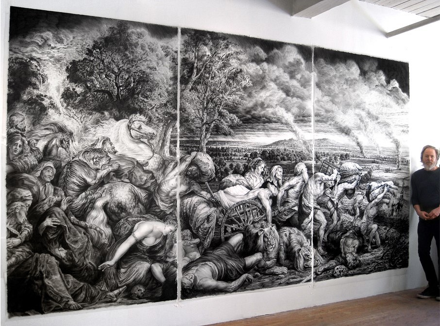 Rick Shaefer
Land Crossing (in studio), 2015
triptych, charcoal on syn. vellum mounted on wood panels, 96 x 165 in.