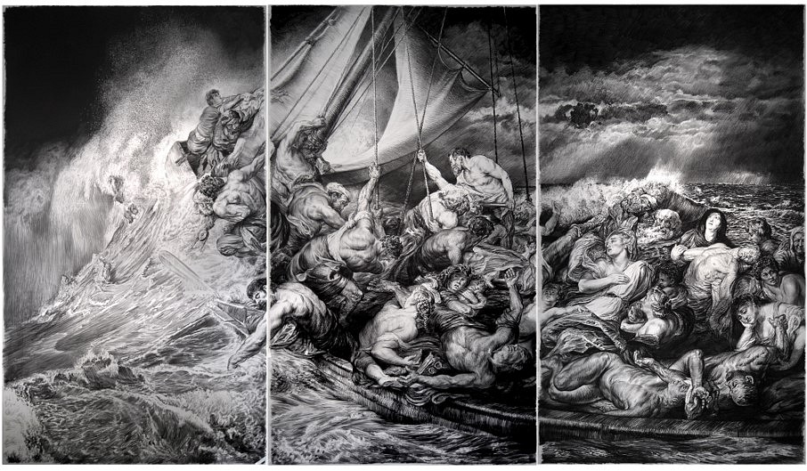 Rick Shaefer
Water Crossing, 2015
triptych, charcoal on syn. vellum mounted on wood panels, 96 x 165 in.
