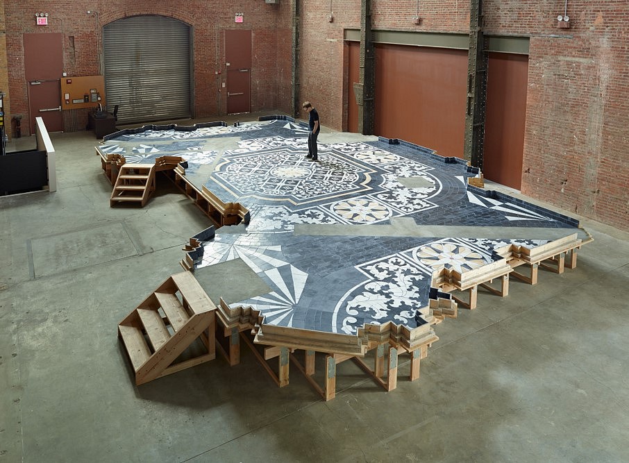 Katrin Sigurdardottir
Foundation, 2013
concrete tiles, styrofoam substrate, wooden platform, 387 x 537 x 32 in.
