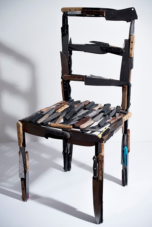 Catalina Mena
Chair, 2013
different kinds of used kitchen knives permanently adhered to a metal chair, 93 x 45 x 42 cm