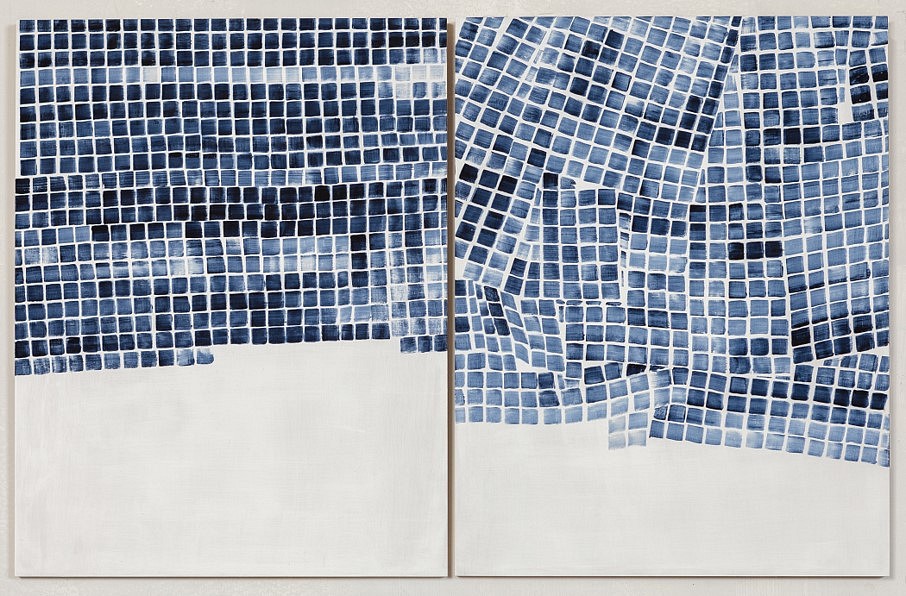 Marjorie Welish
Before After Oaths: Gray 8, 2013
acrylic on panel, diptych: 18 x 28 1/4 inches