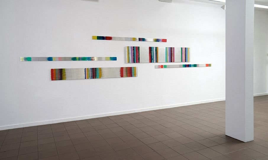 Claudia Desgranges
installation: zeitstreifen KV Leverkusen, 2019
acrylic/pigments on aluminum, five pieces:
Three at 5.90 x 98.42 inches
One at 19.68  x 98.42 inches
One at 11.81 x 98.42 inches

Total: 51.18 x 236.22 inches