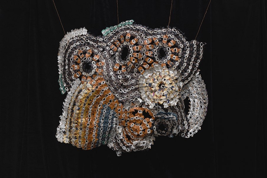 Sandra Lapage
Sharp garments for desperate shamans: Revolutions, 2020
recycled materials (aluminum), copper wire, staples, 52 x 59 x 12 in.