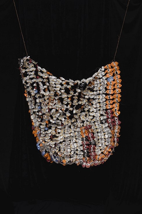 Sandra Lapage
Sharp garments for desperate shamans: Panapanã Mantle, 2020
recycled materials (aluminum), copper wire, nylon thread, staples, 38 x 39 x 9 in.