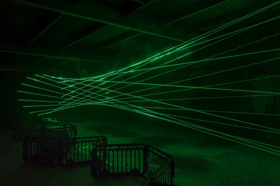 Rita McBride
PARTICULATES, 2017
high intensity lasers, water and carbon fiber, DIA Art Foundation, New York, dimensions variable