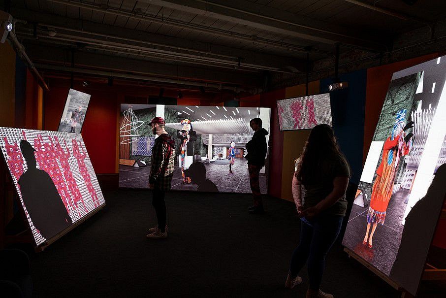 Aziz + Cucher
You're Welcome and I'm Sorry, Installation view, MASS MoCA, North Adams, MA, 2019
2 HD video projectors, 4 flatscreens, and audio speakers, 21 x 42 x 11 in.