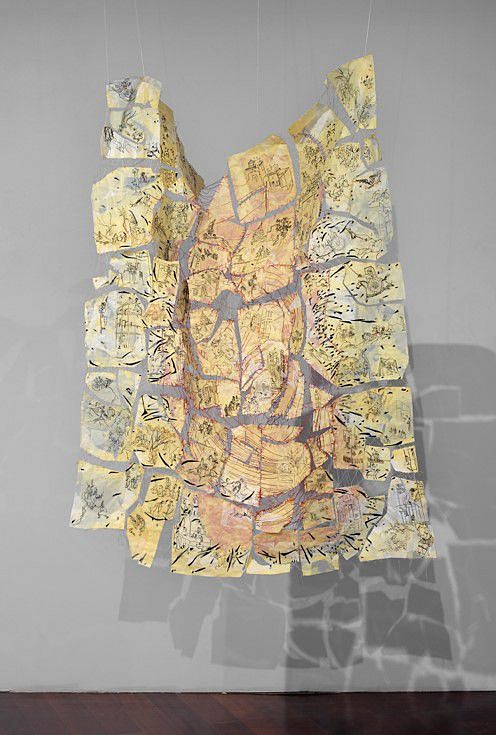 Roeya Amigh
Welcome and entertain them all, 2019
paper, thread, lace, and pieces of cloth, 56 x 41 x 18 in.