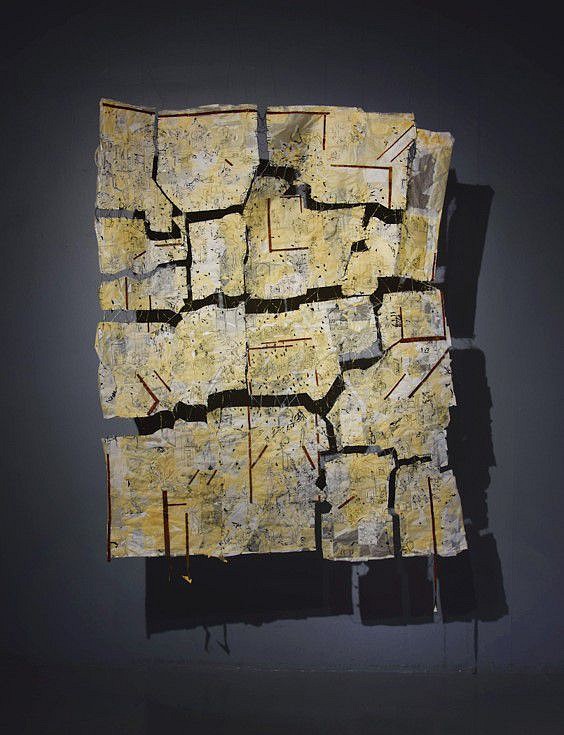 Roeya Amigh
Back and forth, 2017
thread, pieces of cloth, and paper, 49 x 62 in.