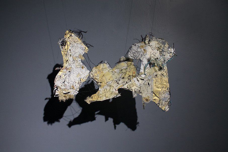 Roeya Amigh
The discussion panel, 2017
paper, thread, and pieces of cloth, 21 x 14 in.