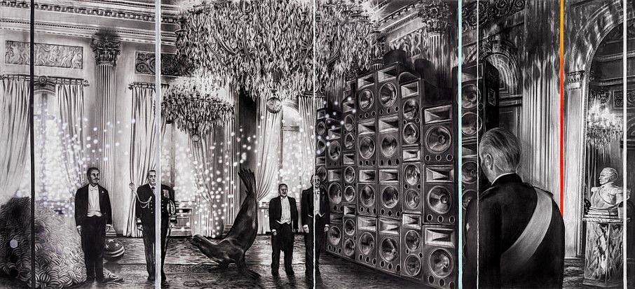 Gonzalo Fuenmayor
The Eucharist of Amnesia, 2020
charcoal, ink, spray paint, and pastel on paper, 95 x 208 in.