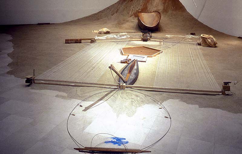 Choong-Sup Lim
Reversed Tent (Installation), 2000
canvas wood, clay, sound system, 15 feet x 20 feet x 10 feet