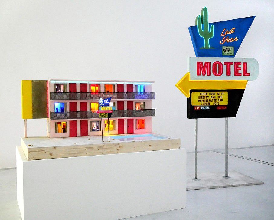 Tracey Snelling
Lost Year Motel and Sign, 2020
mixed media sculptural installation with video, light, sound, 24 x 50 x 24 inches and 91 x 47 x 25 inches