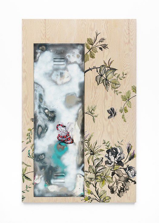 Felix Kultau
Locker of Perception #3, 2021
gesso, acrylic, gouache, digital print on wood and metal locker door, 78.7 x 49.2 x 1.9 inches
